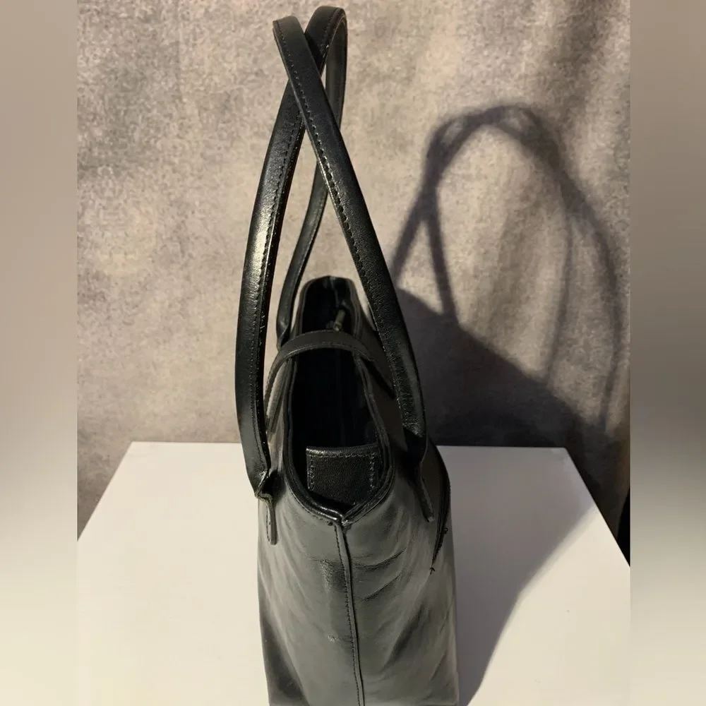 Texier Black Leather Bag, Silver Hardware (Made In France)